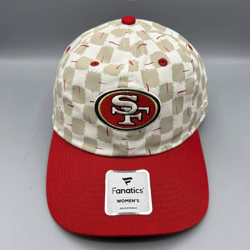 San Francisco 49ers Hat Women Red Tan Check Fanatics Strap Back Cap Cotton